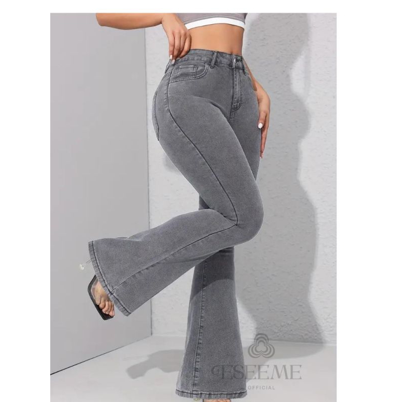Jeans Cutbray Wanita Highwaist - Highwaist Cutbray Jeans Wanita Eseeme Official Abu