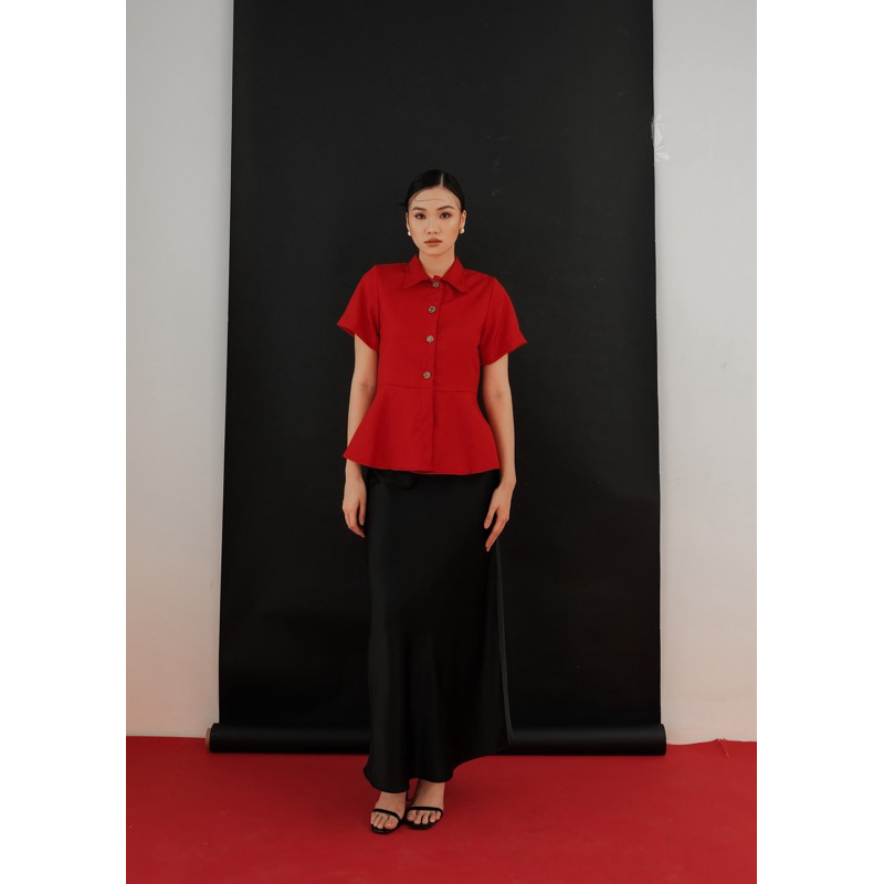 Lav.couture Noel Top Kemeja peplum Kemeja wanita atasan wanita Baju natal