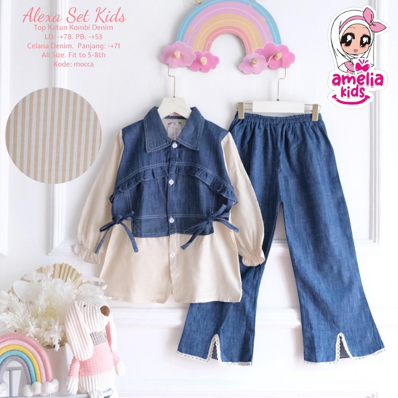 Alfihijabstore Setelan Atasan mix Celana jeans Mayhesa Alexa Liny Keyma Frany Polky Set 5-8 tahun by