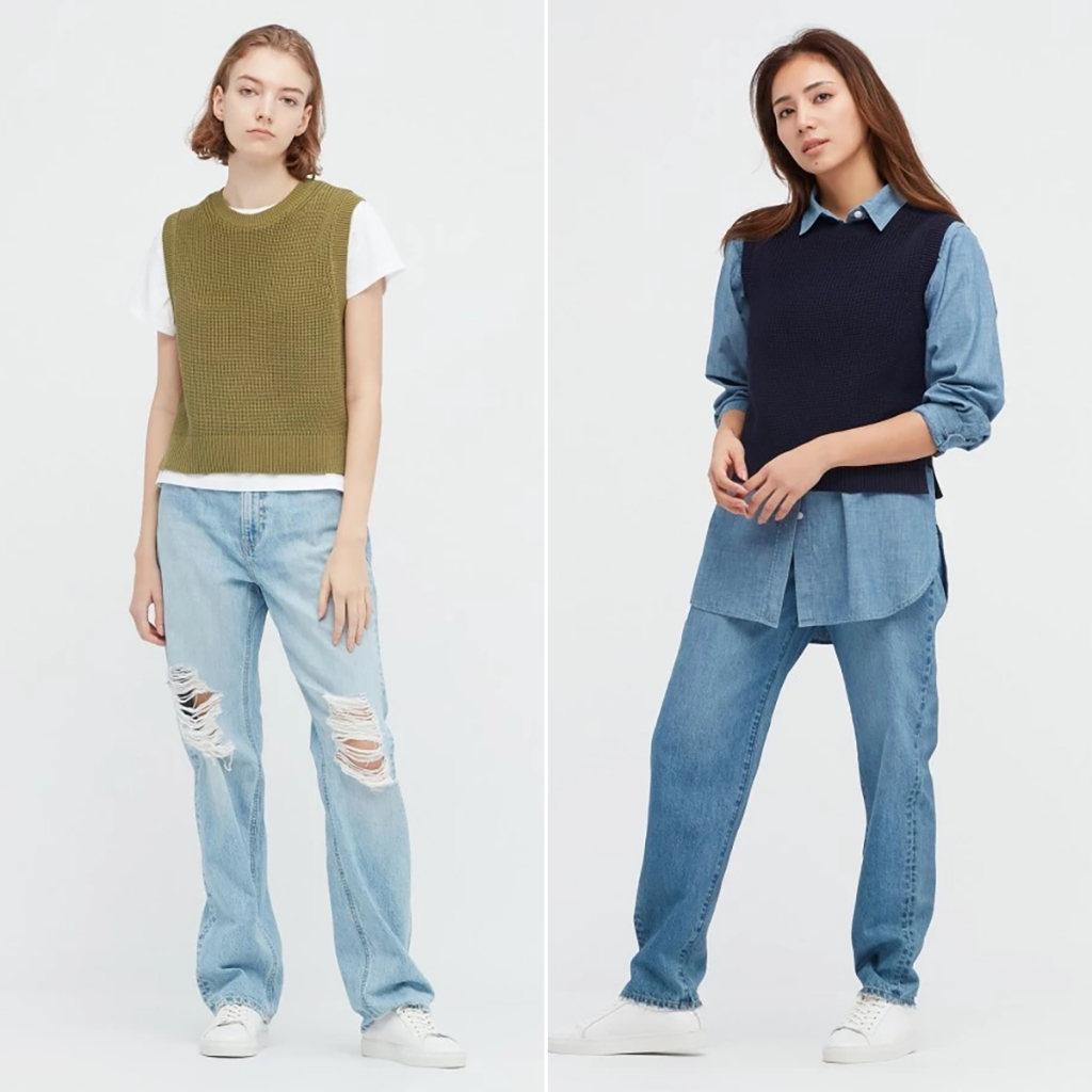 Uniqlo Sweater Rajut Vest Wanita Side Slit Rompi Rajut Wanita Original
