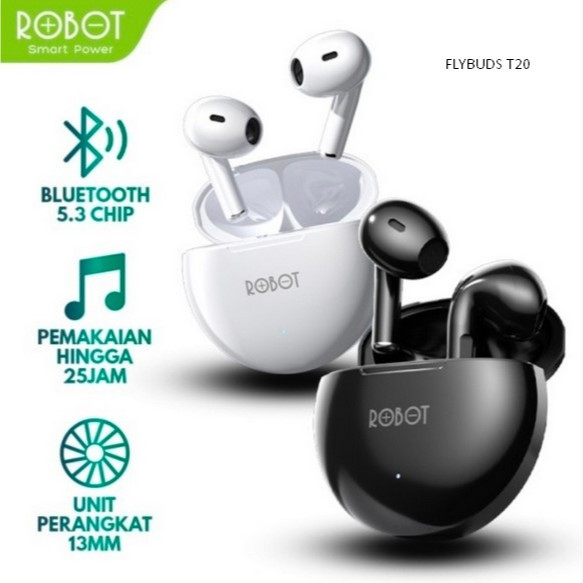 HEADSET ROBOT HANDSFREE ROBOT EARPHONE ROBOT BLUETOOTH TWS T20 GARANSI RESMI