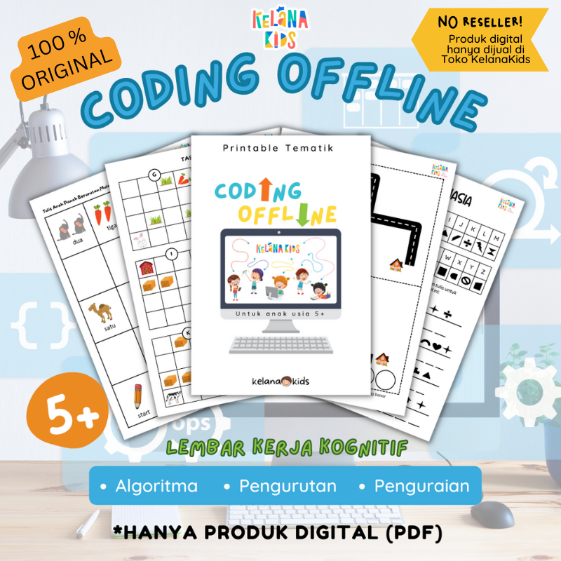 Printable Worksheet Coding Offline for Kids 30+ Lembar Buku Belajar Kognitif Anak 5, 6, 7 Tahun PDF