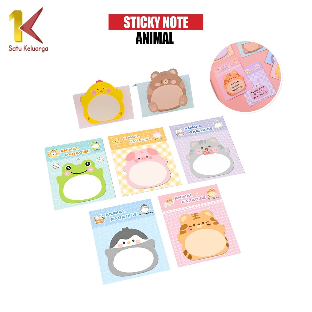 

Satu Keluarga Sticky Notes Motif Hewan Isi 20 Lembar A103 Tempelan Kertas Catatan Memo Mini Animal