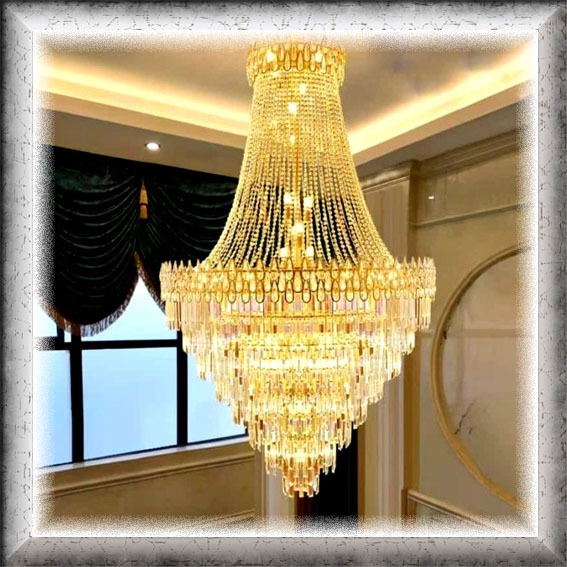 Lampu hias Gantung premium ornamen full Balok Crystal gedung masjid gereja classic modern minimalis 