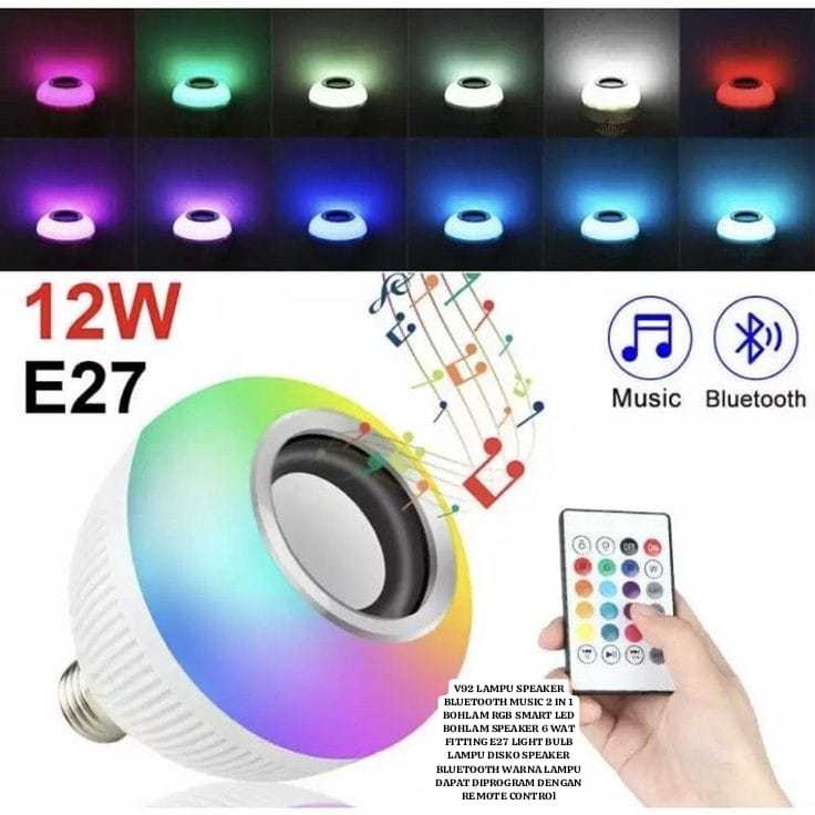 V92 LAMPU SPEAKER BLUETOOTH MUSIC 2IN1 BOHLAM RGB SMART LED BOHLAM SPEAKER WIRELESS 6W E27 LIGHT BUL