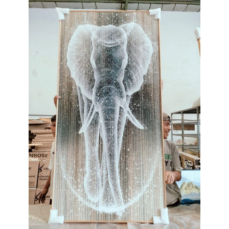 lukisan Porcelain Diamond 5d gambar gajah/merak