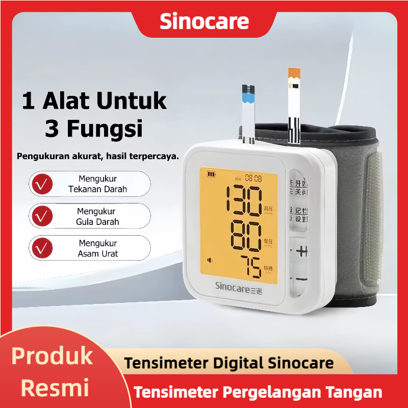 Tensimeter Digital Pergelangan Tangan 3 in 1 sinocare  alat cek gula darah alat cek gula darah lengk