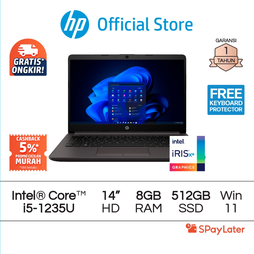 Cicilan Murah SPL - Laptop HP 240 G9 Core i5 UHD / Iris X 8GB RAM 256GB / 512GB SSD Windows 11 14 In