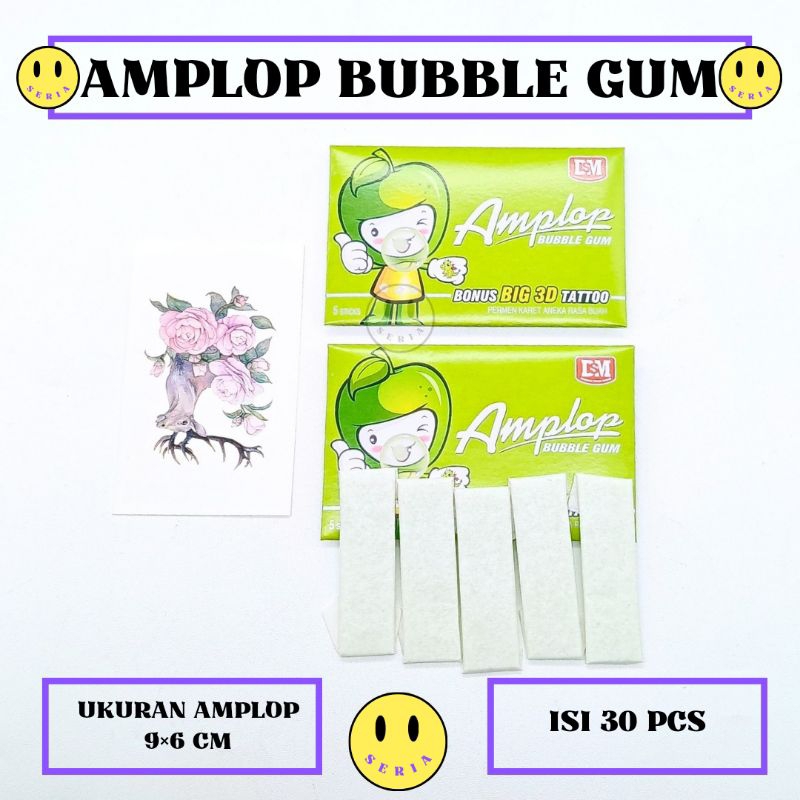 

DSM PERMEN AMPLOP BIG TATTO/AMPLOP BUBBLE GUM PERMEN KARET RASA BUAH ISI 30 PCS