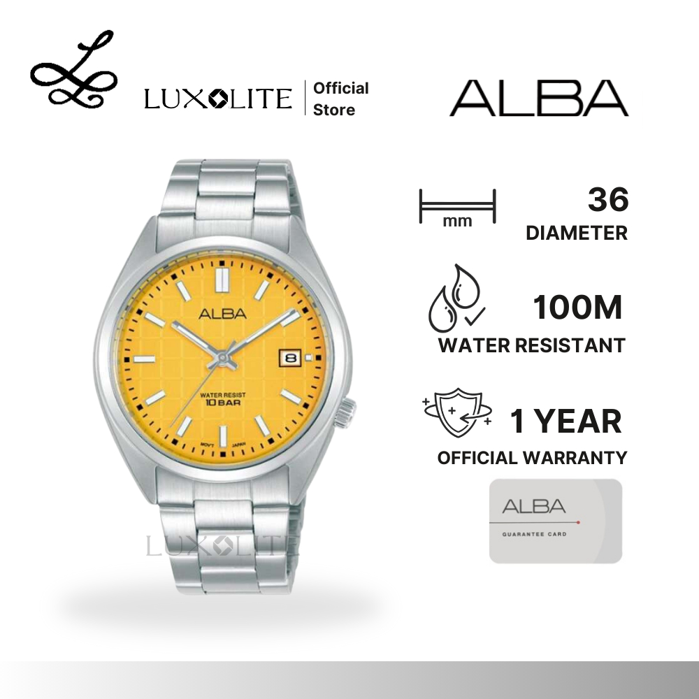 [Luxolite] ALBA Jam Tangan Pria Active AG8M41/AG8M41X1 Yellow Patterned Dial Stainless Steel