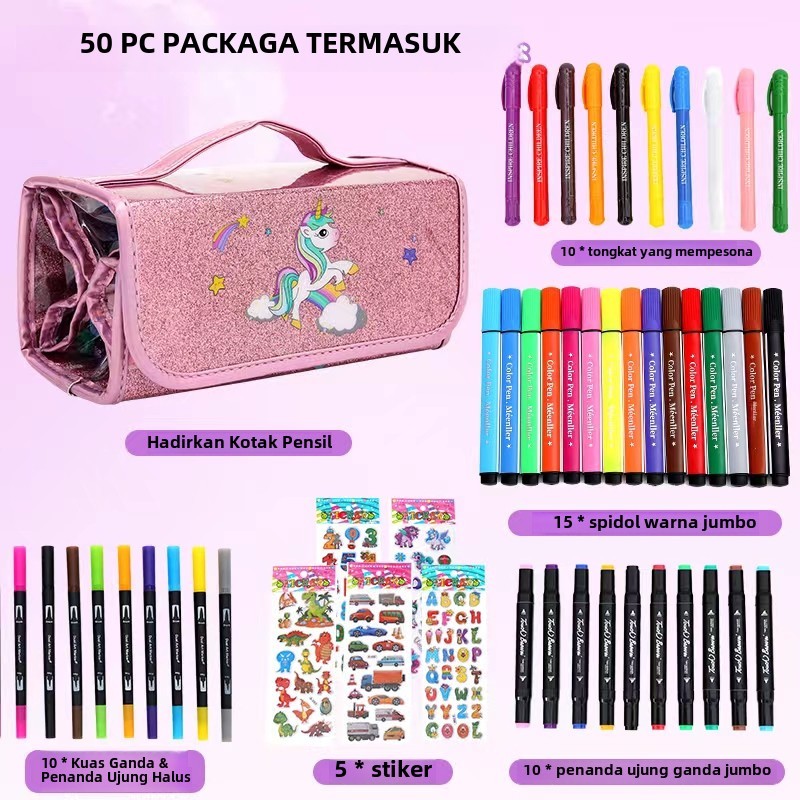 

crayon set anak pensil warna 43pc 50pc set krayon spidol gambar mewarnai anak