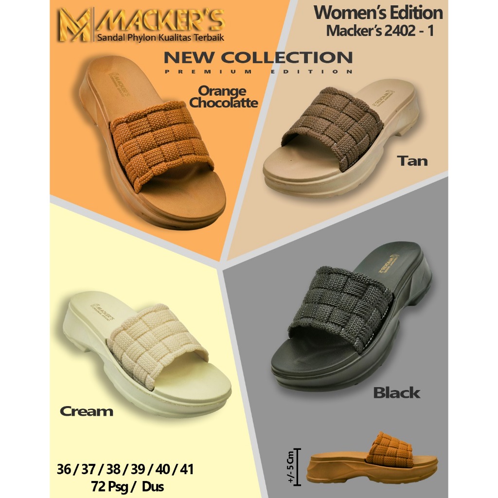 SANDAL SLIP ON WANITA SANDAL WEDGES MACKERS MOTIF TIKAR SANDAL KARET EMPUK