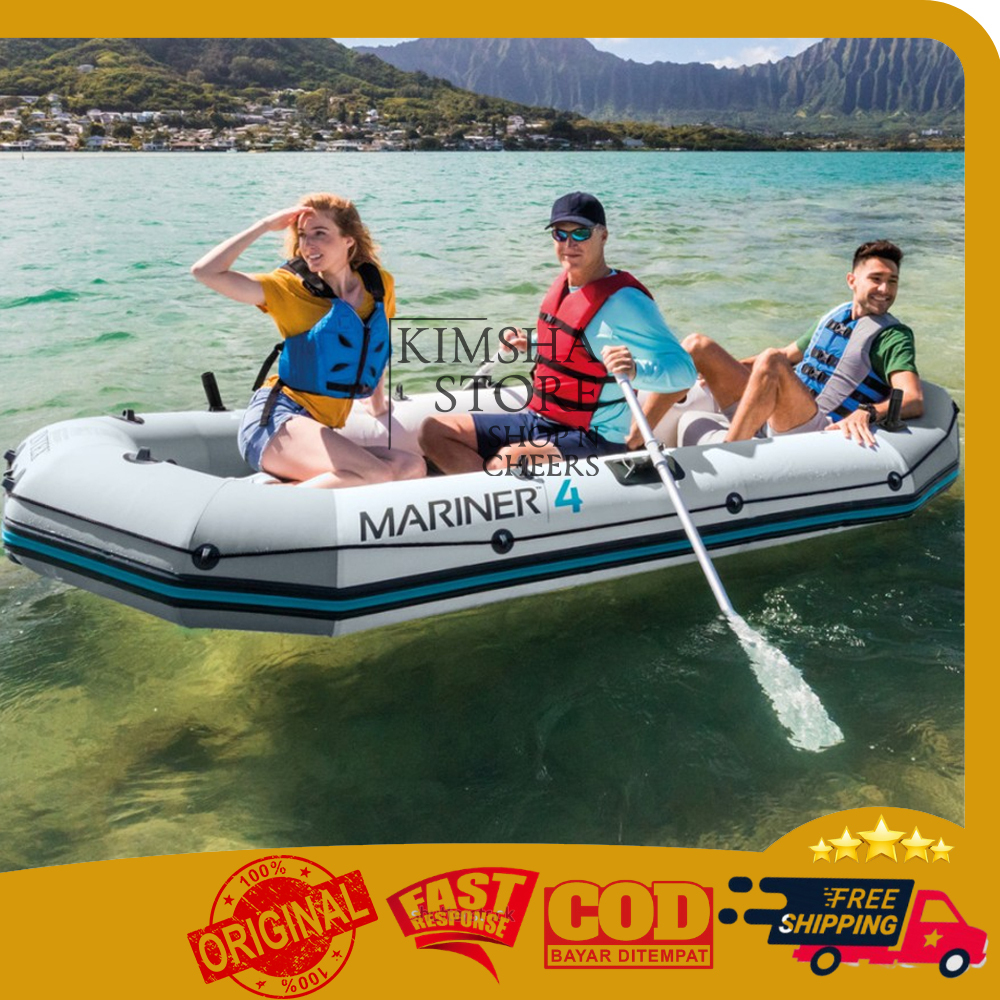 Intex Mariner 4 Set Inflatable Boat Paket Perahu Karet + Dayung Aluminum Oars + Pompa Peralatan Alat