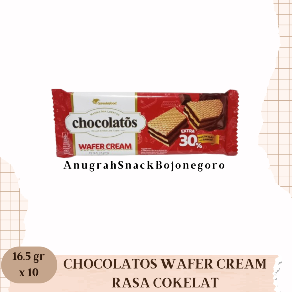 

Chocolatos Wafer Cream Rasa Cokelat Renceng 16.5gr x 10