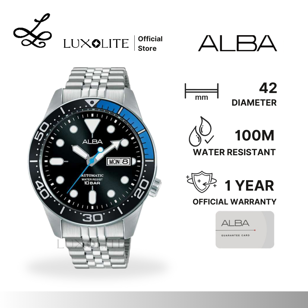 [Luxolite] ALBA Jam Tangan Pria Analog AL4195/AL4195X1 Automatic Silver Stainless Steel