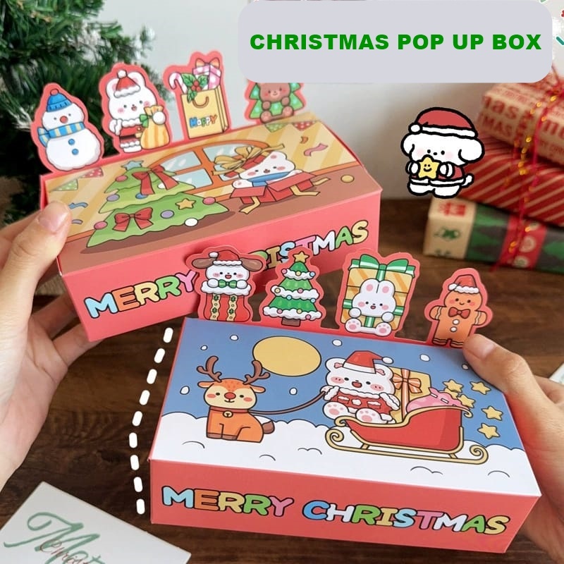 

[ORGM] Perlengkapan Pesta Kotak Kado Lucu 3D Kotak Kado Natal Pop Up Giftbox Natal Merry Xmas