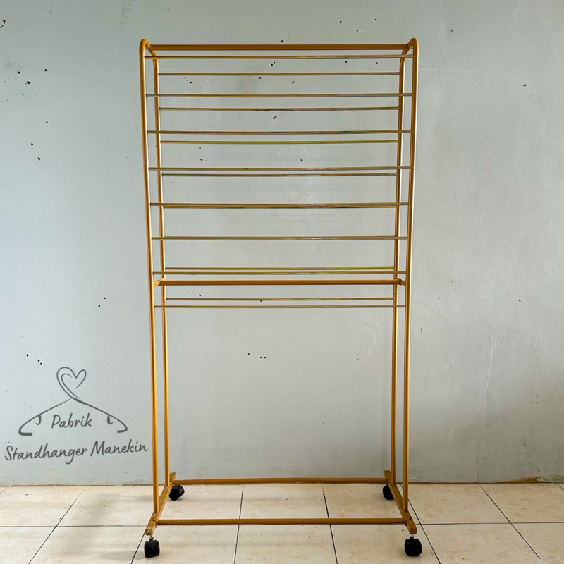 StandHanger Pashmina Susun // Gawang Kerudung 8 Tingkat 2 Sisi // Gawang Syall 2 x 8 Tingkat Gold //