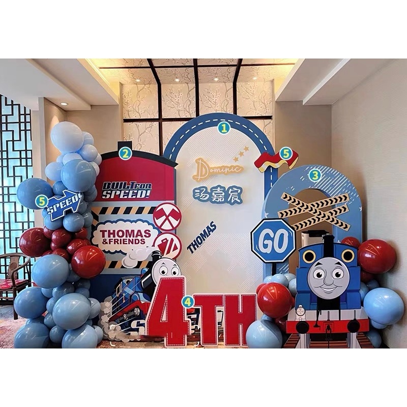 PAKET DEKORASI THOMAS BACKDROP / STANDING KARAKTER ULANG TAHUN ANAK / PAKET DEKORASI ULANG TAHUN ANA