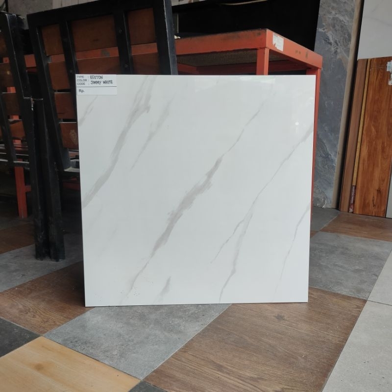 Granite Lantai 60x60 Motif Marmer Carrara Glass Polish Rexton Jimmy White Granit Keramik