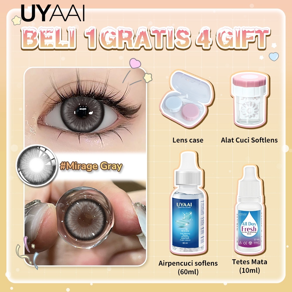 UYAAI Softlens Beli 1 Gratis 2 Mata Lensa Kontak (Normal)：1 Sepasang Lensa Kontak 6 Bulan+Air Softle