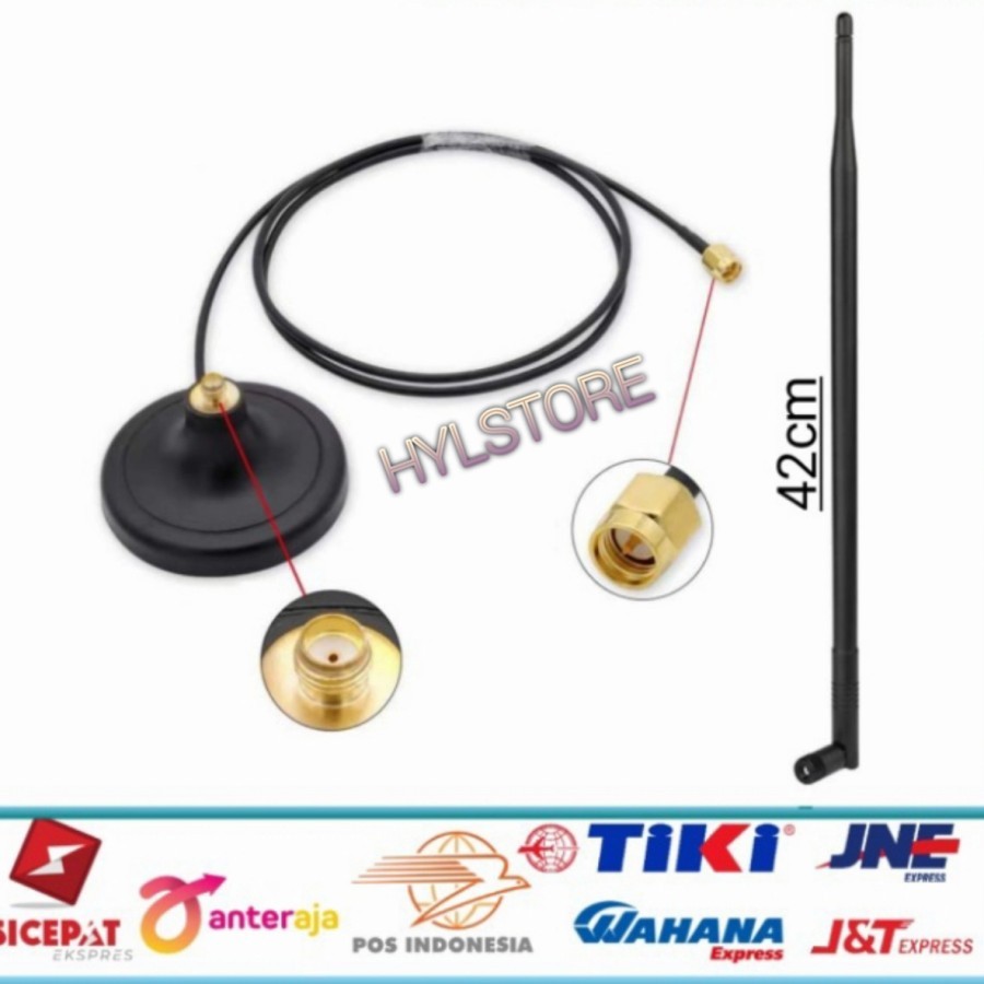 ANTENA MODEM 3G/4G LTE 3 METER KONEKTOR SMA MALE TIANG 42 CM+conektor sma female to rp sma male