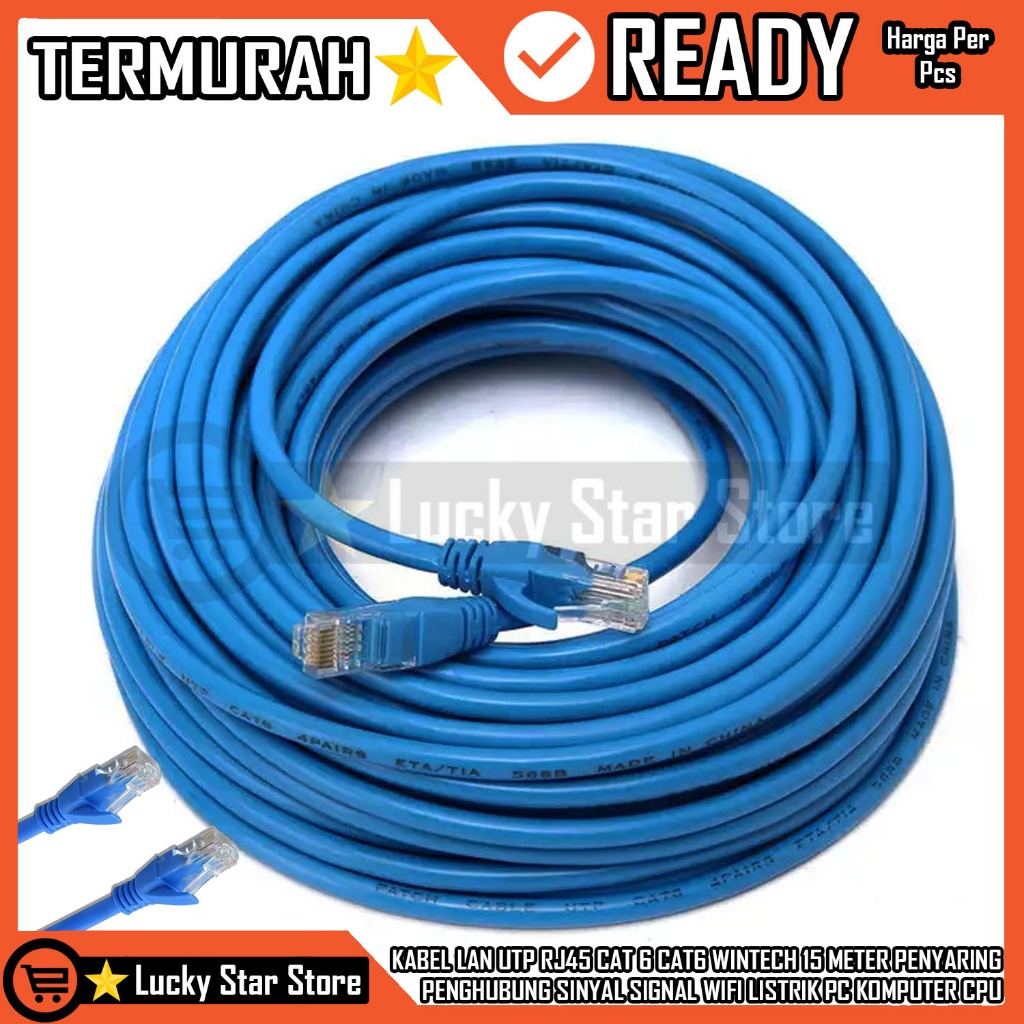 Kabel Lan Utp Rj45 Cat 6 Cat6 Wintech 15 Meter 15m Penyaring Penghubung Sinyal Signal Wifi Indihome 