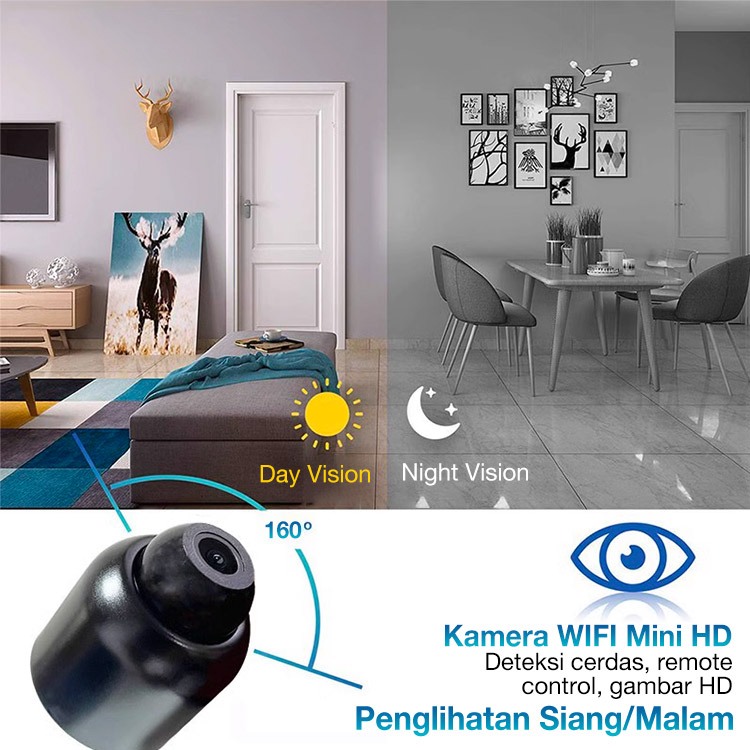 HW Kamera Mini WIFI CCTV Mini  Tersembunyi Tanpa Kabel 1080P cctv wifi jarak jauh lewat hp camera cc