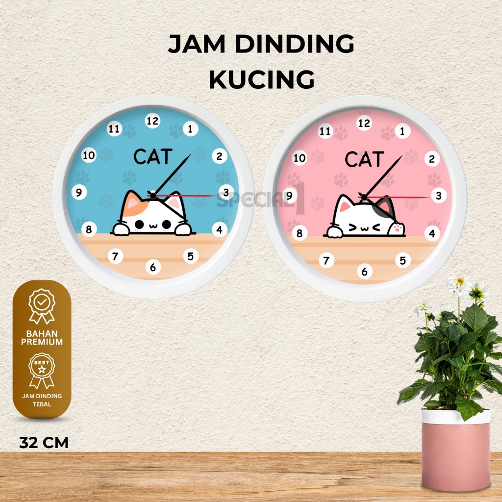 Jam Dinding Jumbo 32 cm Lucu Aesthetic Kucing / Jam Dinding Kucing Cat Premium 32 CM