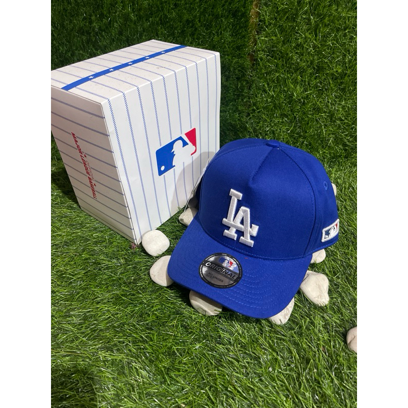 IDE CLOTHES Logo  LA Putih Bahan Biru Topi Premium MLB