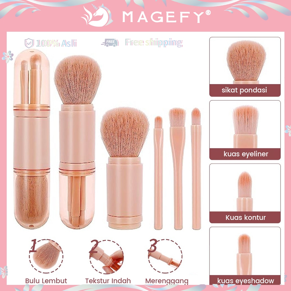 MAGEFY 4 in1 Make Up Brush Set Portable Telecospic 4 pcs Make Up Brush Set Travel Kuas Make Up Brush