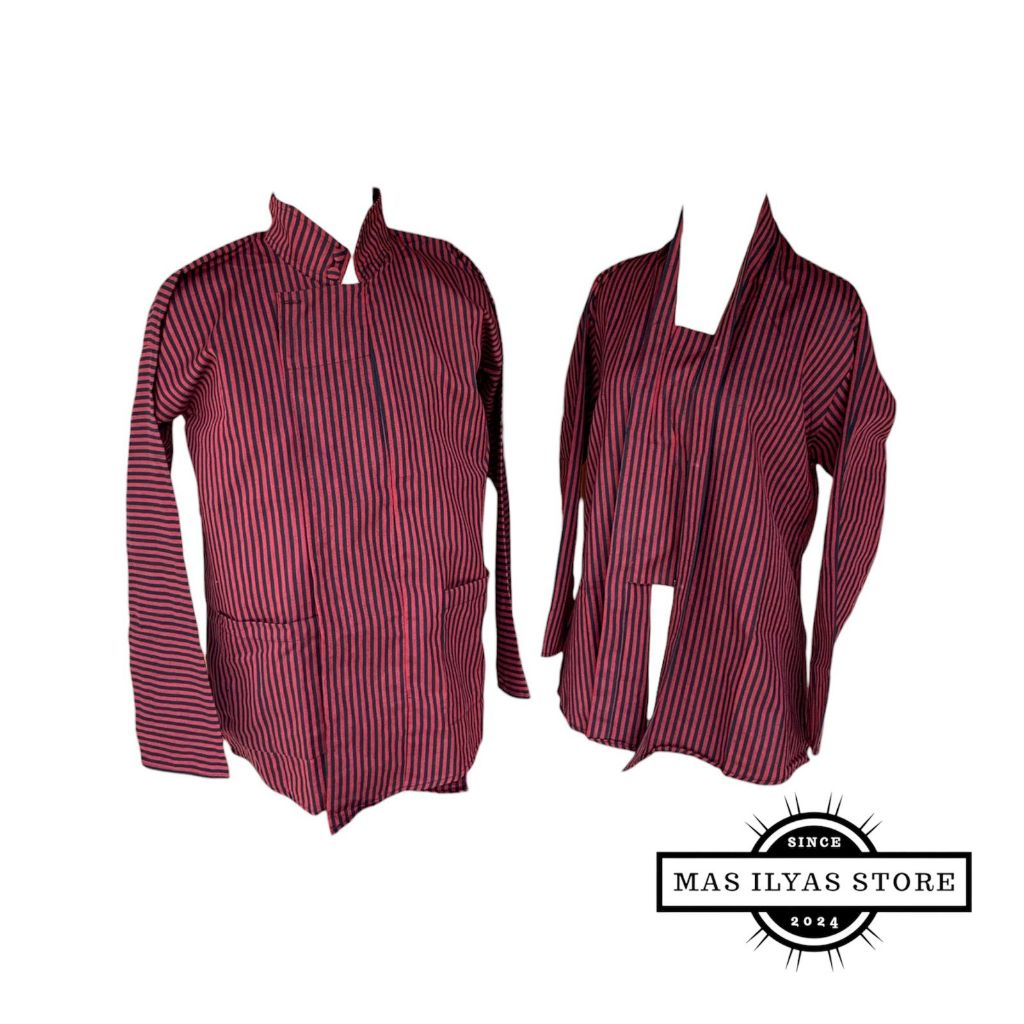 Surjan Lurik Merah Pria Wanita Dewasa/Baju Tradisional Solo Jogja/Baju Adat Jawa