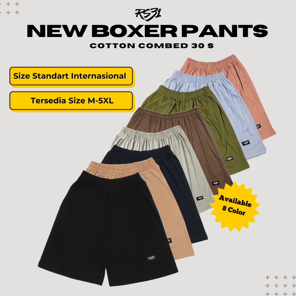 RS31 Boxer Celana Pendek Santai Rumahan Katun Polos Pria Wanita Cowok Cewek Shortpants Unisex Super 