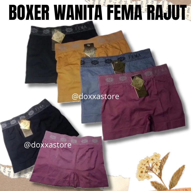 Promo 6,12Pcs CD Fema 1343 Boxer Rajut Fema Wanita