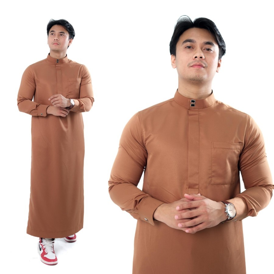 KHOSYI Jubah Gamis Pria Dewasa Kekinian Jubah Motif Resleting Fashion Pria Kancing Petak  Bahan Katu