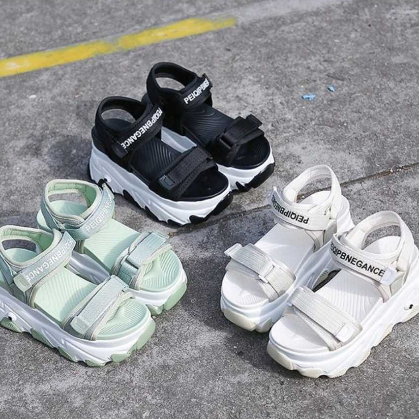 GS69 - SEPATU SANDALS WEDGES GUNUNG WANITA HAK TEBAL 7CM BAN 2 TALI VELCRO BAHAN KANVAS CK 538