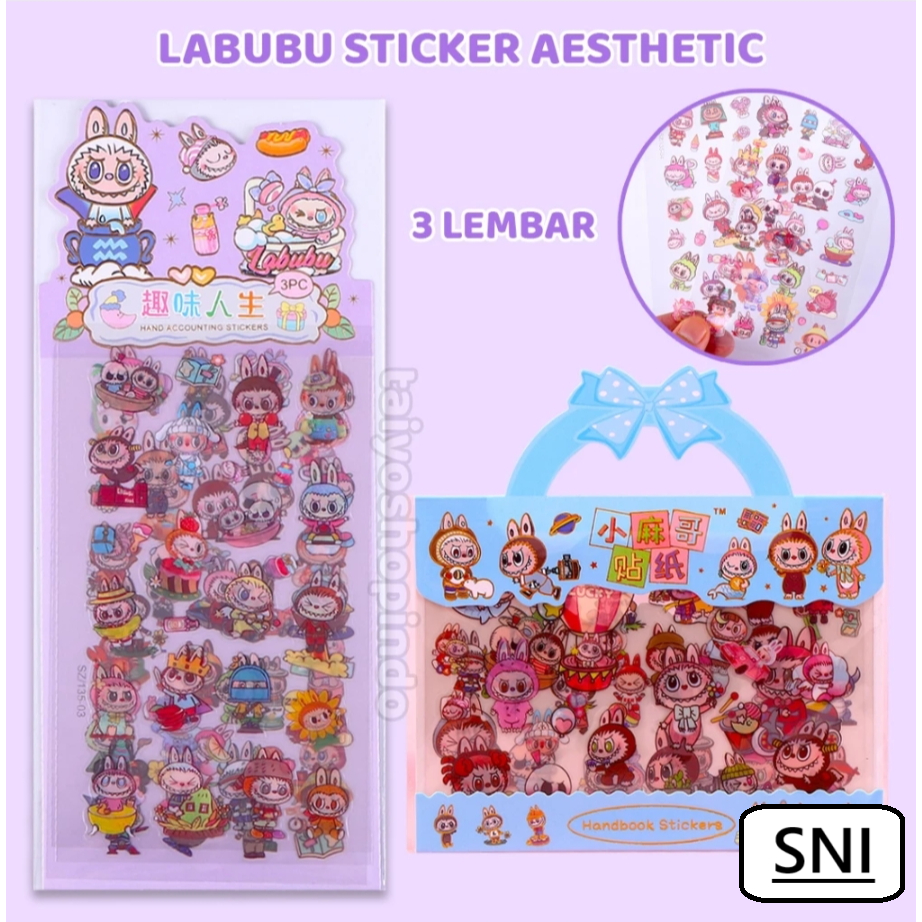

NONNAPIK Labubu Sticker Aesthetic 2D Stiker Pack Isi 3 Lembar Premium Karakter Korea Waterproof Deco