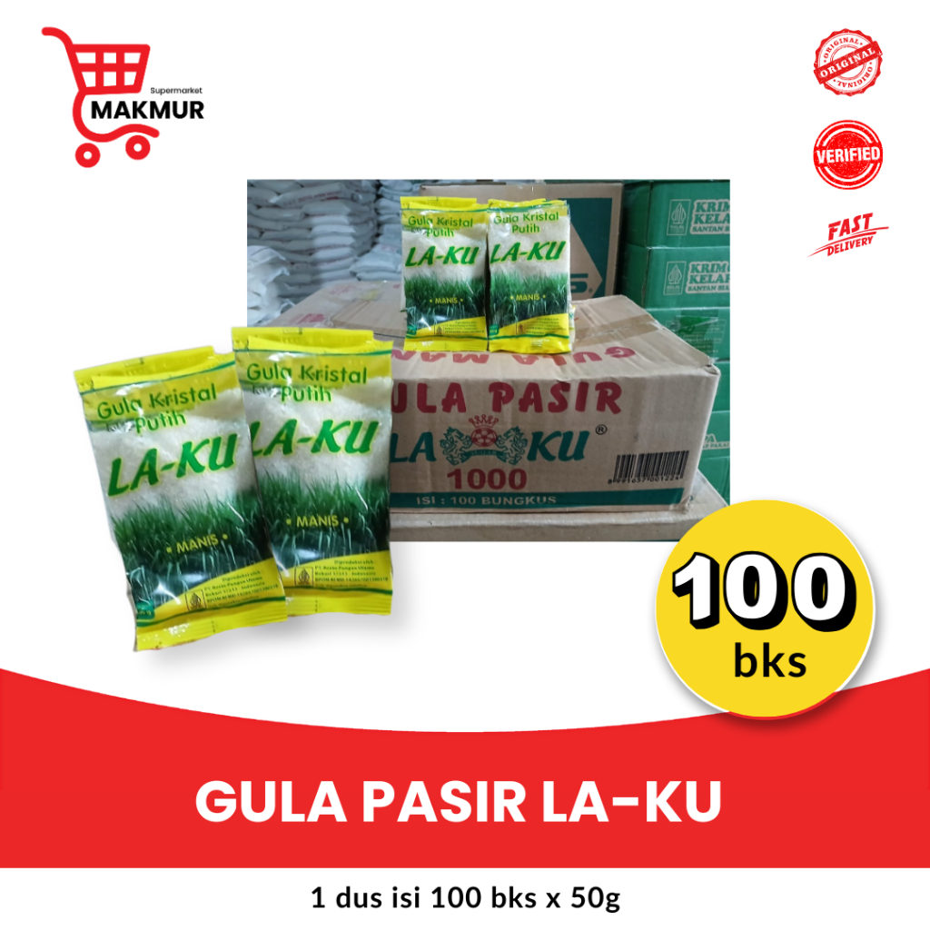 

Gula Pasir La-ku Renceng (Gula Laku) 50 gram - 1 dus isi 100 bks