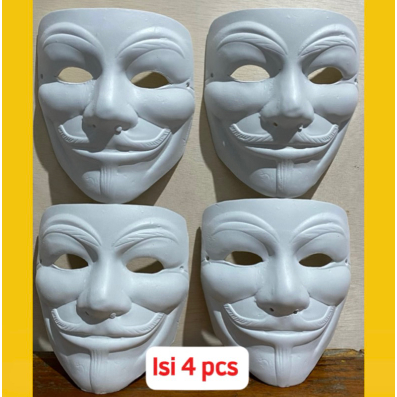 

Topeng polos isi 4 pcs / mewarnai topeng joker / topeng polos anonimus