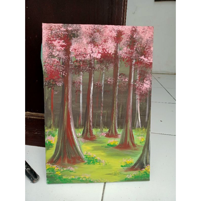 lukisan pemandangan alam di hutan