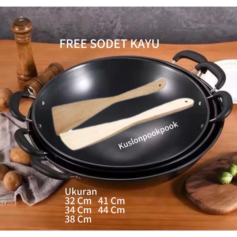 Wajan Besi Kuali Besi hitam doff Tebal Anti lengket