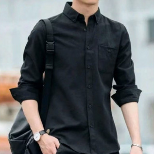 Baju Kemeja Hem Atasan Pria Polos Hitam Kasual Formal Kemeja Polos Lengan Panjang Slimfit Hem Pria