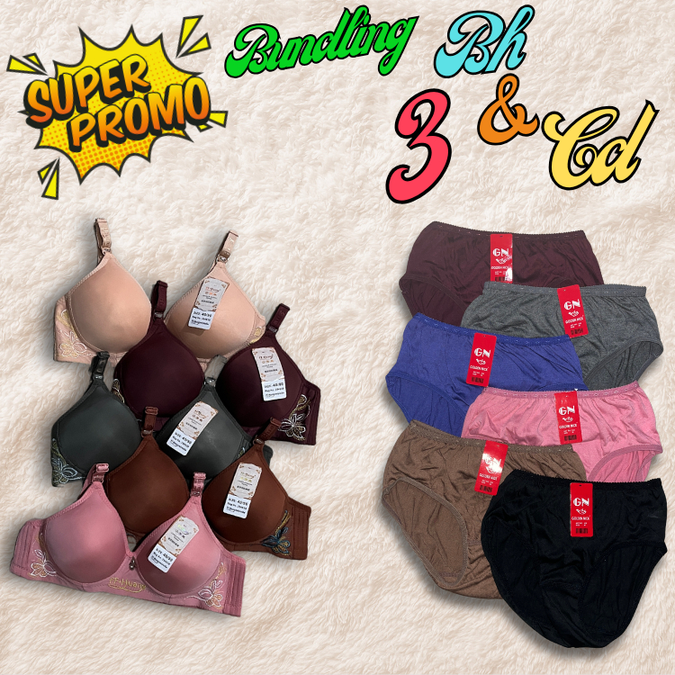 PROMO HEMAT PAKAIAN DALAM WANITA PAKET  3 BH FF HUANG & 3 CD GOLDEN NICK