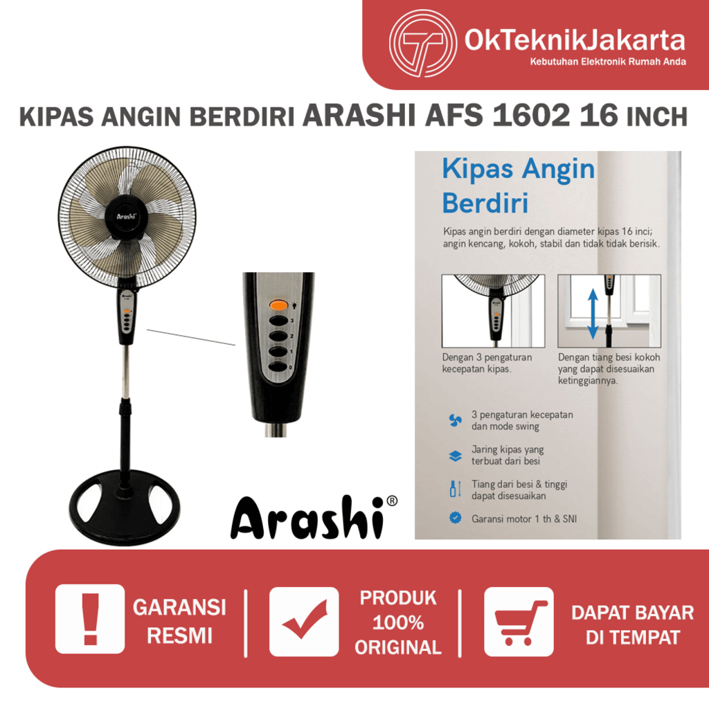 [COD READY] ARASHI STAND FAN / KIPAS ANGIN BERDIRI / KIPAS ANGIN ARASHI BERDIRI AFS 1602 (16 INCH)