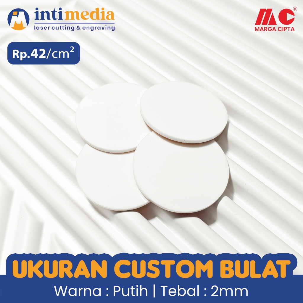 

Bahan Akrilik 2mm PUTIH Ukuran Custom Bulat