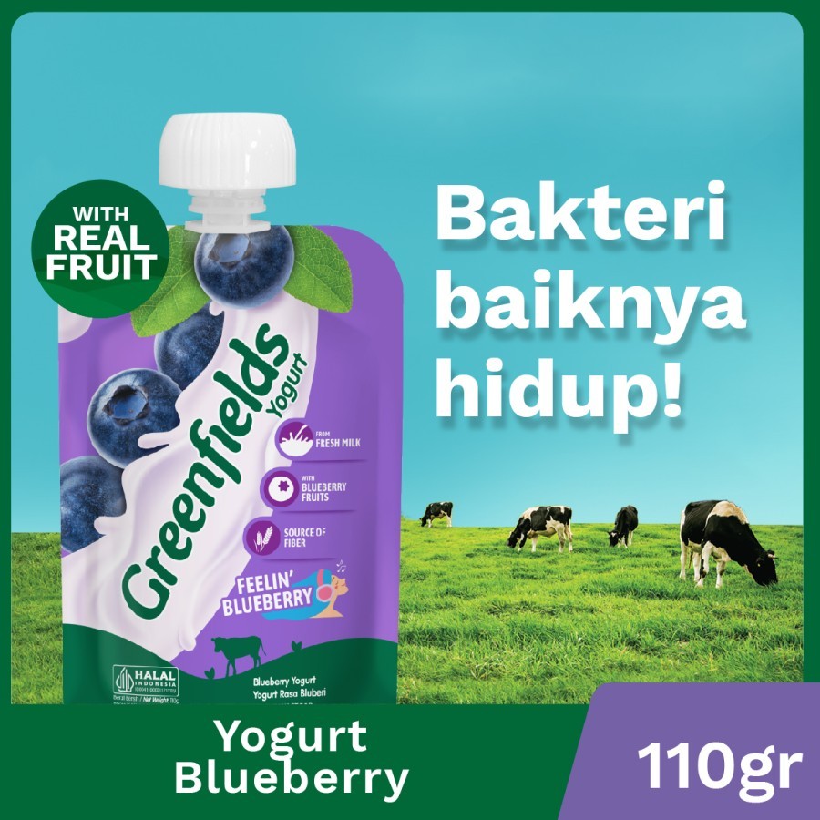

Greenfields Yogurt Pouch Blueberry 110gr - Fresh Yogurt for Daily Healthy Snack