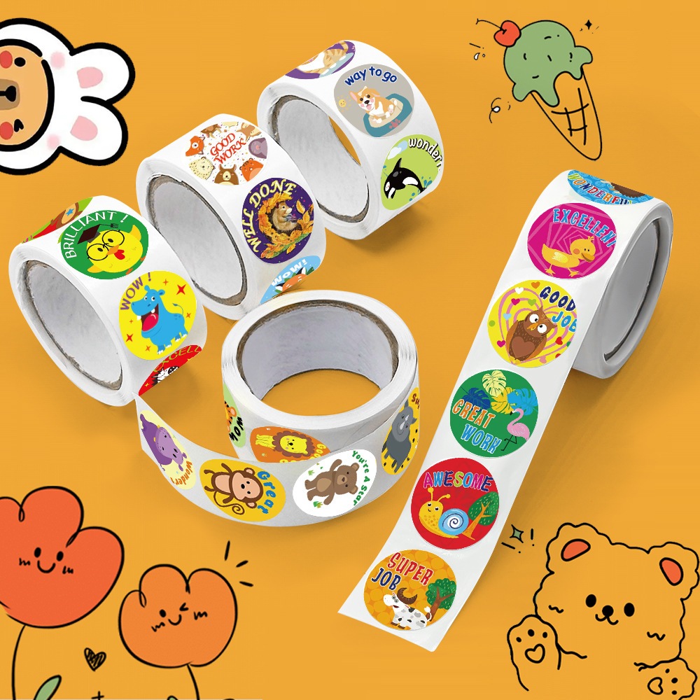 

Stiker lucu untuk packaging dan mainan tugas anak harga 1 ROLL ISI 500 PCS MURAH