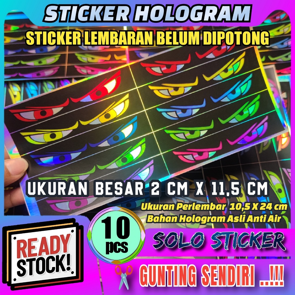 

Stiker Strobo Mata Kedip Bus Lembaran Ukuran Besar 2 x 11,5 cm Bahan Hologram Anti Air Isi 10 pc