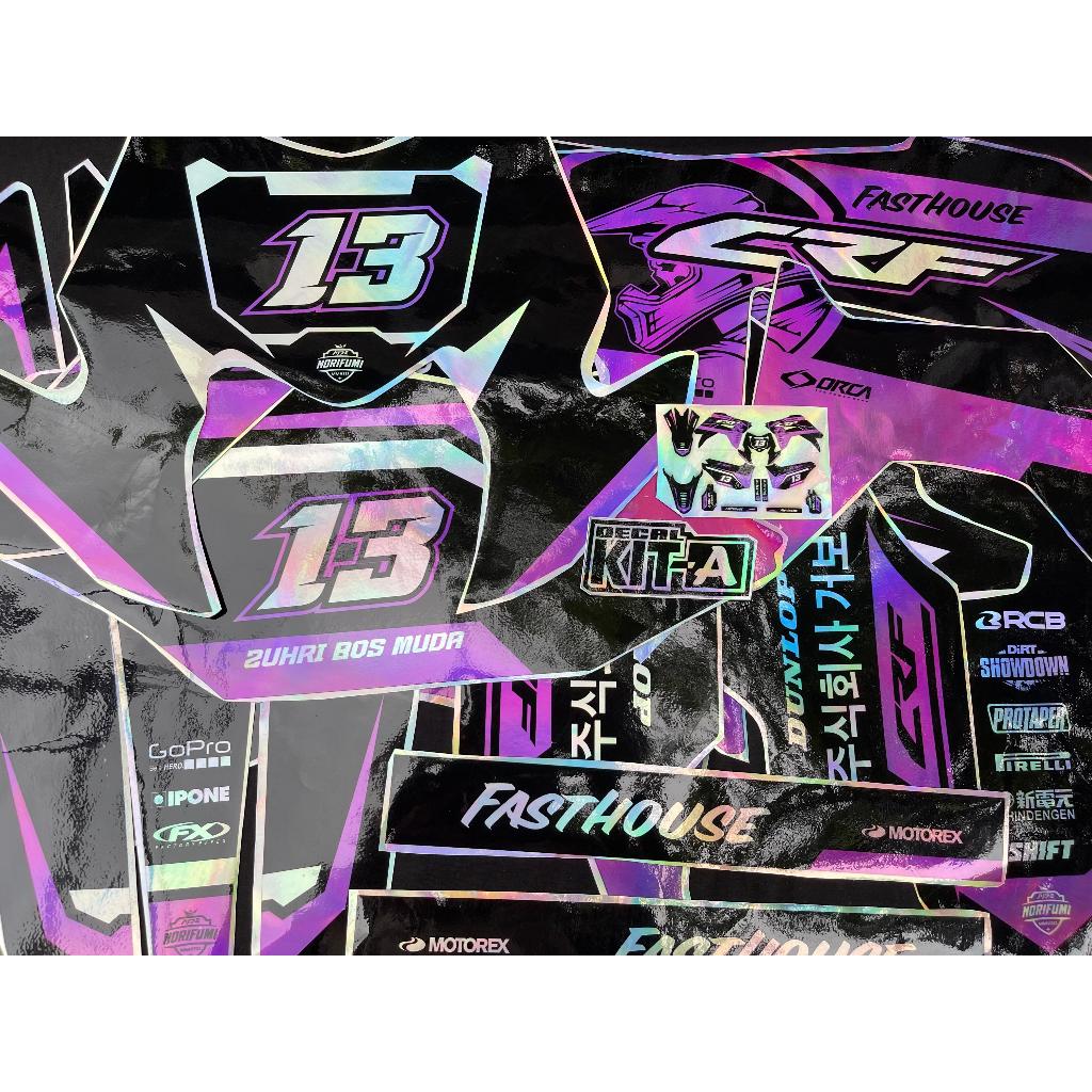 Decal Honda CRF 150L premium Decal Hologram Crome Pelangi CRF hitam ungu