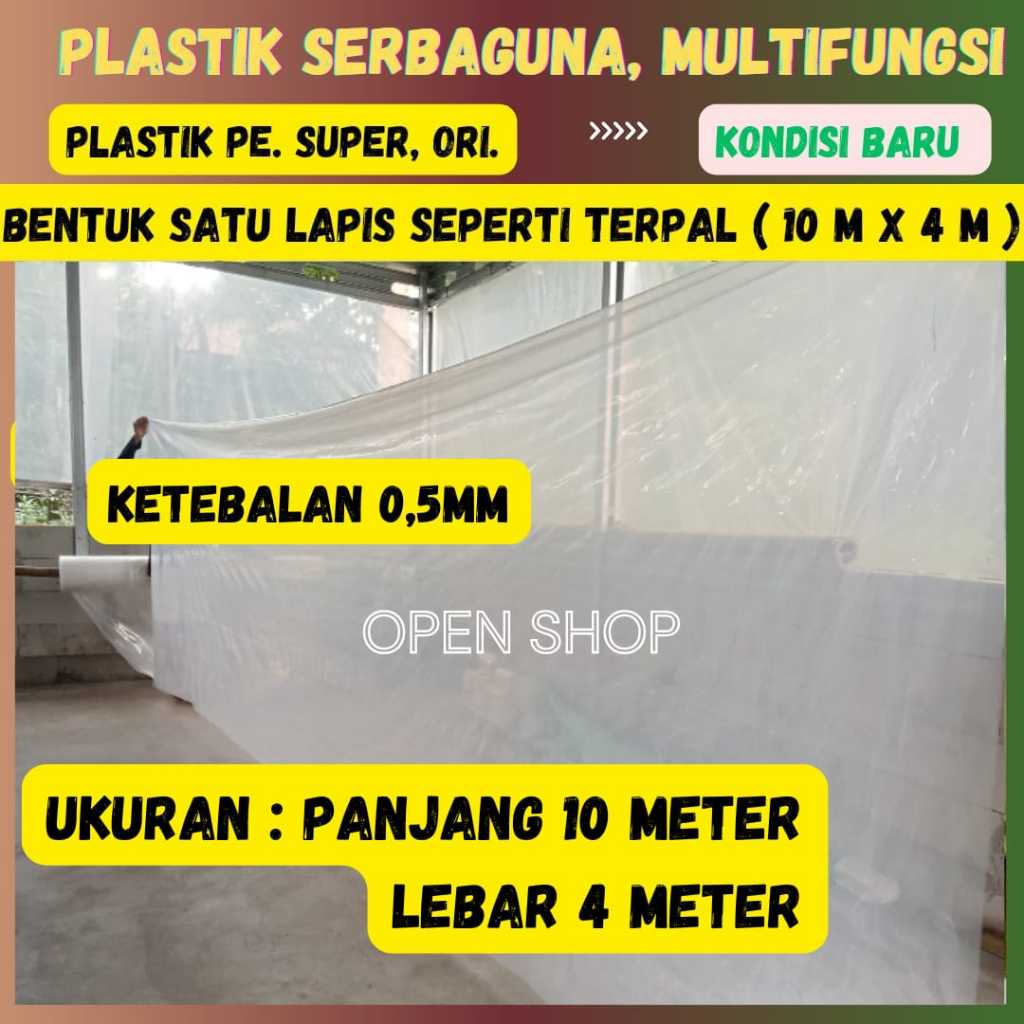 10x4 M. Plastik Serbaguna. Penutup Pelindung Pembungkus furniture,Atap GreenHouse Peternak Serbaguna