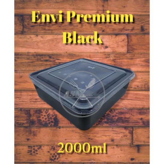 THINWALL ENVI 2000 ML HITAM 1 PACK ISI 25PCS FOOD CONTAINER TAHAN PANAS DAN FREEZER WADAH MAKANAN
